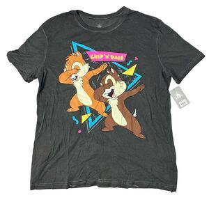 Disney Gray Chip & Dale Graphic Short Sleeve 80s Colorful T-Shirt